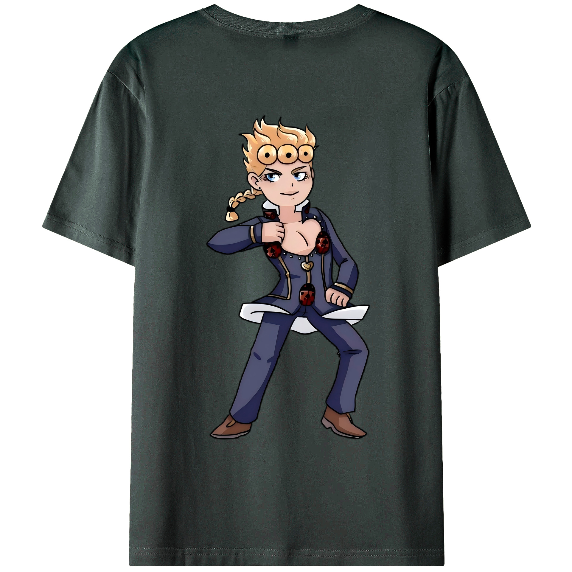（画像用） ジョジョの奇妙な冒険 ジョルノ?ジョバァーナ JoJo's Bizarre Adventure Giorno Giovanna 綿100％ メンズ半袖Tシャツ（バックプリント） 通気性